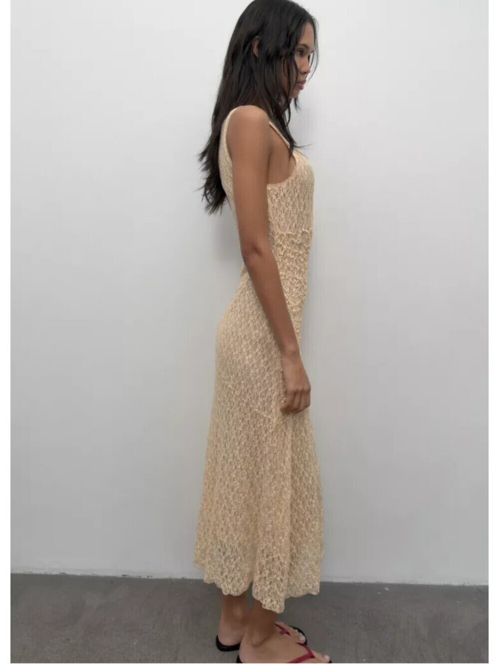 Zara Gathered Lace Midi Dress Is - Picture 6 of 13